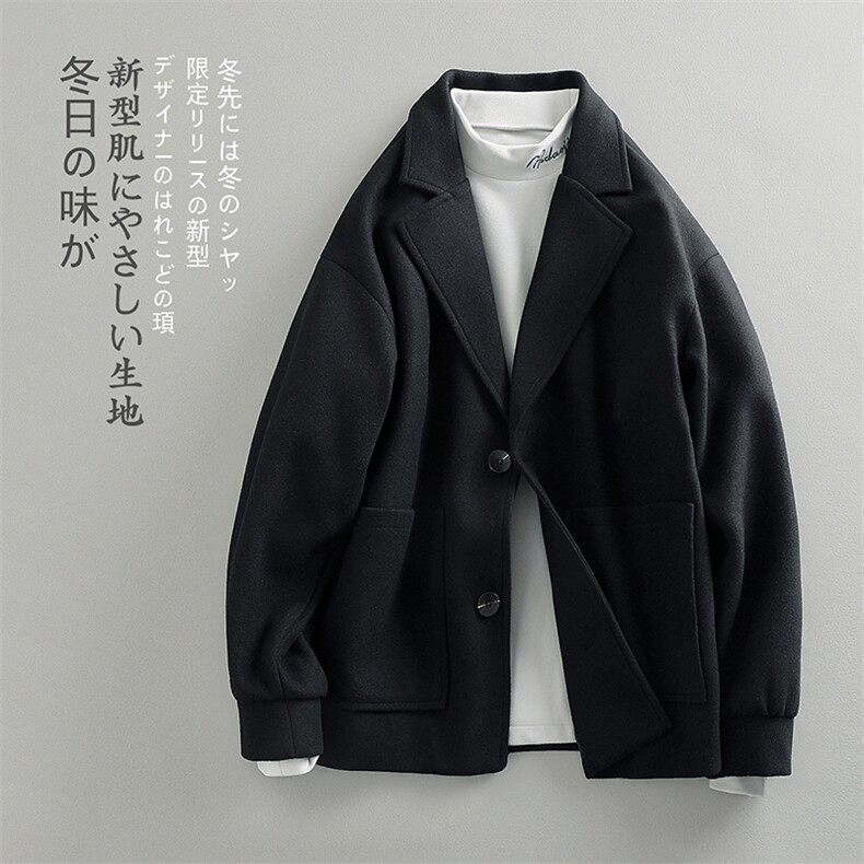 秋新日系大口袋单排扣西装领夹克男韩版大码毛呢大衣外套J555-P80,男装毛呢大衣,电商A082