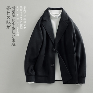 秋新日系大口袋单排扣西装领夹克男韩版大码毛呢大衣外套J555-P80,大衣披肩发怎么搭配图片