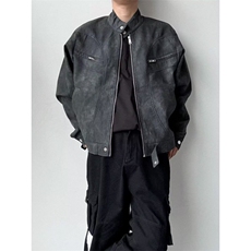 废土风重工PU皮衣夹克春做旧高级感美式街头短款外套男W6499-P92，男装夹克，星座412-1