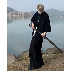 唐装男士短袖衬衫外套男夏季汉服风中式盘扣棉麻上衣半袖衬衣，男装衬衫，星座601-2