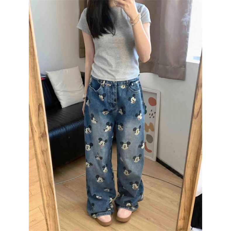 大码复古蝴蝶结小狗刺绣阔腿牛仔裤女秋冬高腰设计感深蓝色直筒裤，男装牛仔裤，星座506A