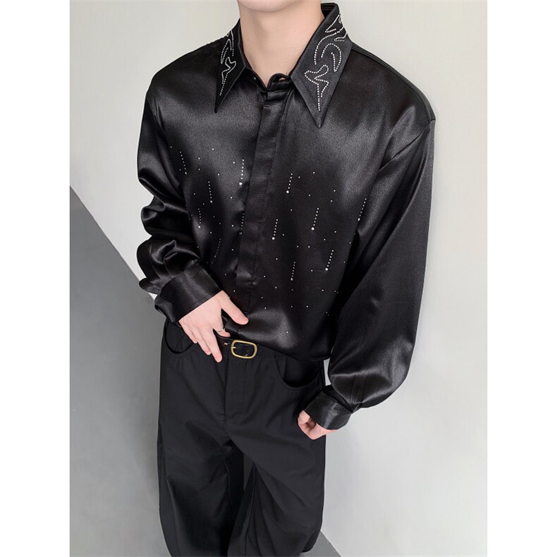 现货25秋季醋酸奢华水钻男士轻奢长袖衬衫cs101-p88,男装衬衫,电商B288