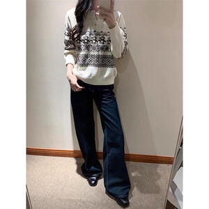 重磅秋冬装北极绒套头毛衣美式复古休闲慵懒风提花工艺针织衫外套图片