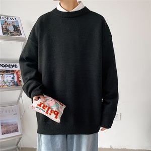 1港风宽松中性情侣潮流纯色大码M-5XL毛衣男外套7979P45加绒P55图片