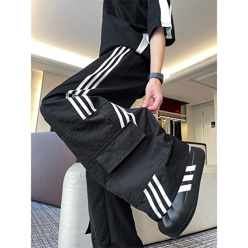 M-8XL春夏条纹工装裤大码三条杠运动裤直筒长裤休闲裤KZ1952/P55，男装休闲裤，电商B238