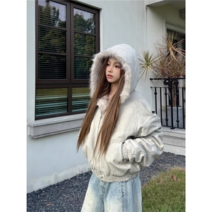 现货美式复古解构裁片设计加绒外套男女宽松休闲座山雕夹克潮图片