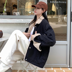 冬季新款加绒牛仔外套女冬加厚韩版宽松休闲黑色棉服潮NZ006-120图片