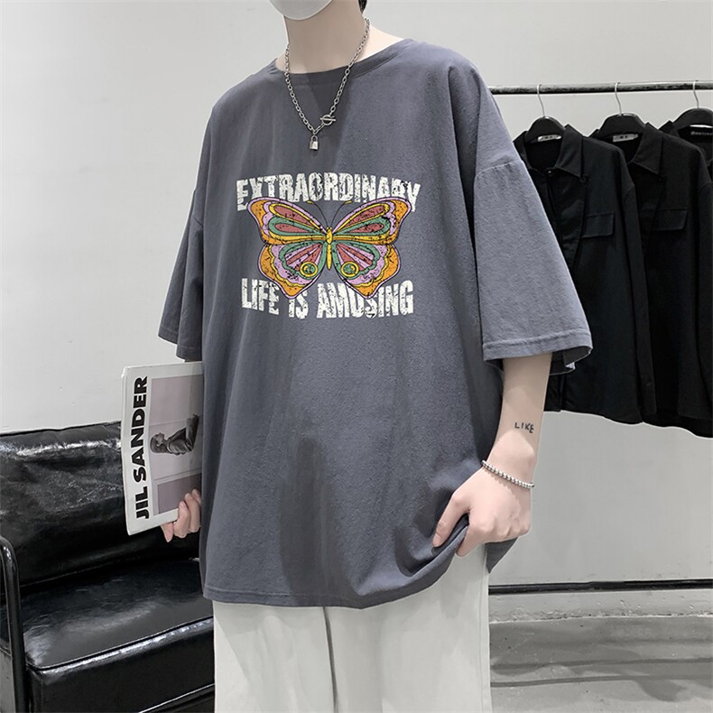 YT26366-P30亚麻短袖t恤男大码五分袖男宽松七分袖大皂风模特,男装T恤,电商A040