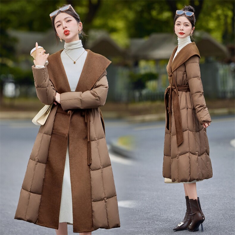 【bao款现货】2024新款冬装新中式盘扣拼接双面羊绒羽绒服白鸭绒，女装羽绒服，雅静靓衣