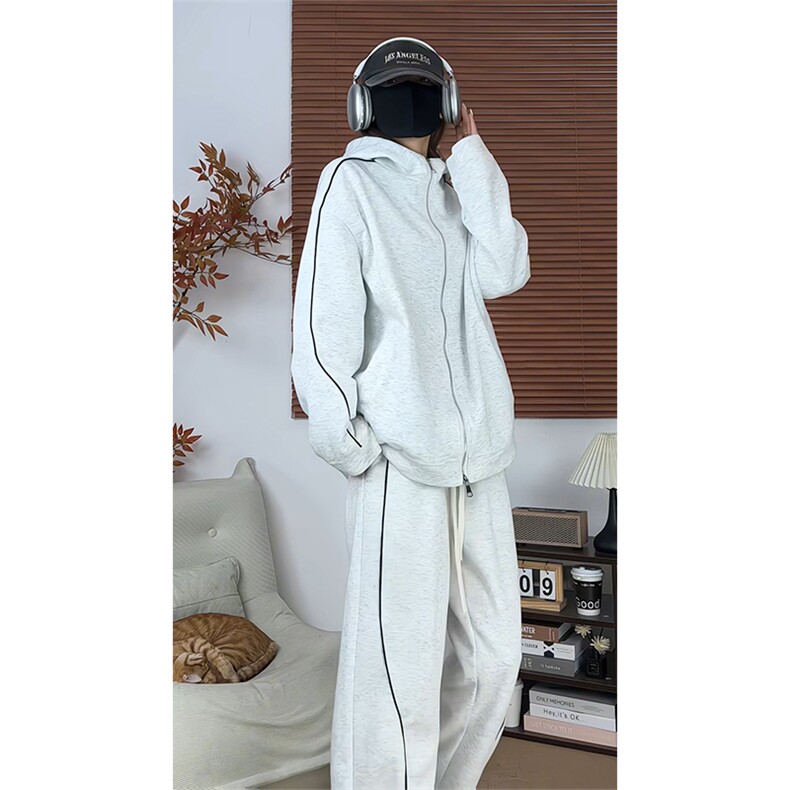 美式斜纹宽松抽绳连帽高级感运动休闲套装W4707特P60/K8691特P45,男装休闲套装,电商A007