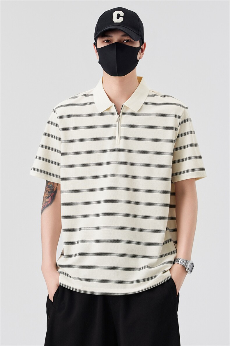 夏季男士短袖T恤翻领半拉链条纹休闲百搭上衣PL88559-P68控109,男装T恤,电商A237