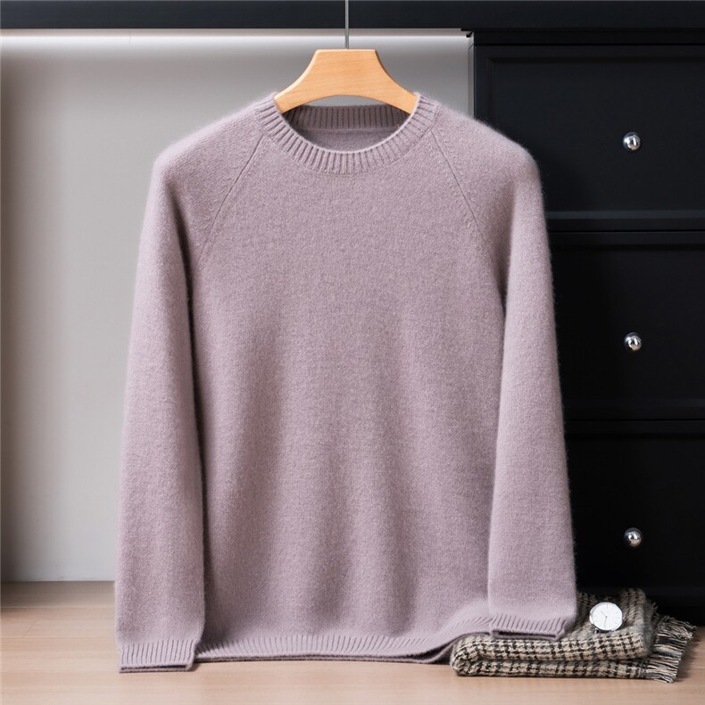 2025年秋季圆领7针双股加厚插肩圆领时尚百搭通勤简约休闲，男装羊绒套衫，戎禾素