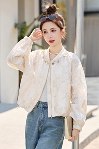 棒球服女2025开春新款小个子休闲百搭洋气小香风白色短款蕾丝外套图片