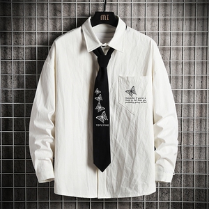 LC42108-P45 加绒款P55痞帅领带长袖衬衫男士大码dk制服男jk 网格图片