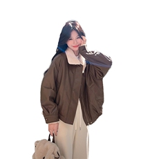 新品美拉德羊羔毛拼接PU机车服皮衣2598P195K298，女装短外套，2C029