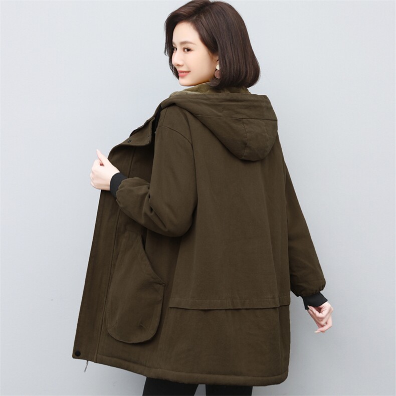 冬装新款加厚加绒中长款派克服中老年风衣女妈妈上衣外套女休闲,女装派克服,璐依舞