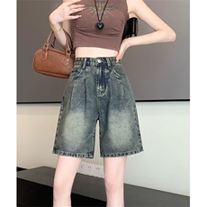 做旧阔腿牛仔短裤美式复古水泥灰牛仔短高腰女牛仔短裤DK194-p38，男装牛仔裤，星座302B-2