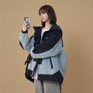 现货 中性 春季宽松拼接夹克潮休闲连帽冲锋衣XZ811A-JK3014-P88图片