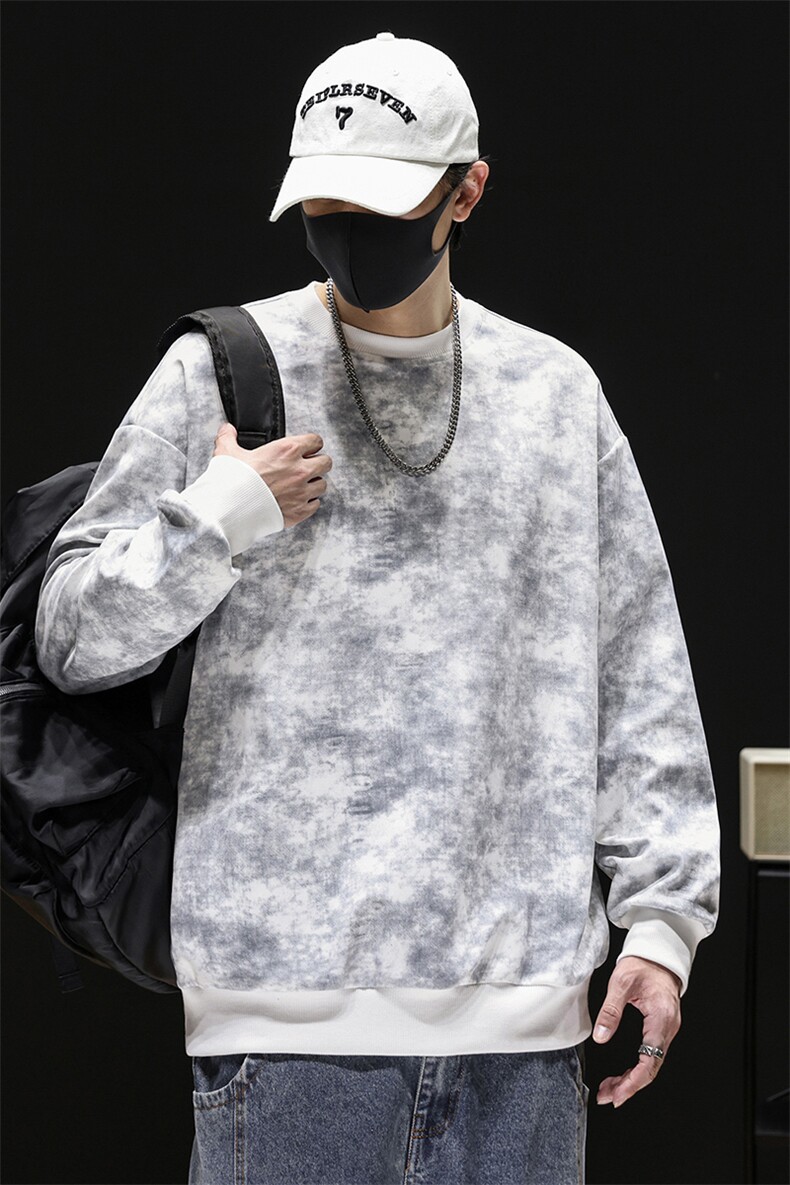 男装扎染脏脏圆领卫衣男2025秋季新款潮宽松百搭上衣Q5569-特P42,男装卫衣,星座610（原A335）