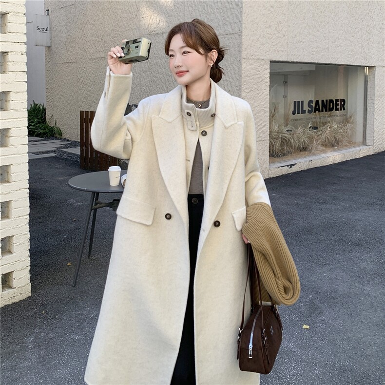 韩系白色双面呢羊毛大衣马甲两件套女2025新款ootd高级气质一整套,女装双面呢大衣,蝶眷