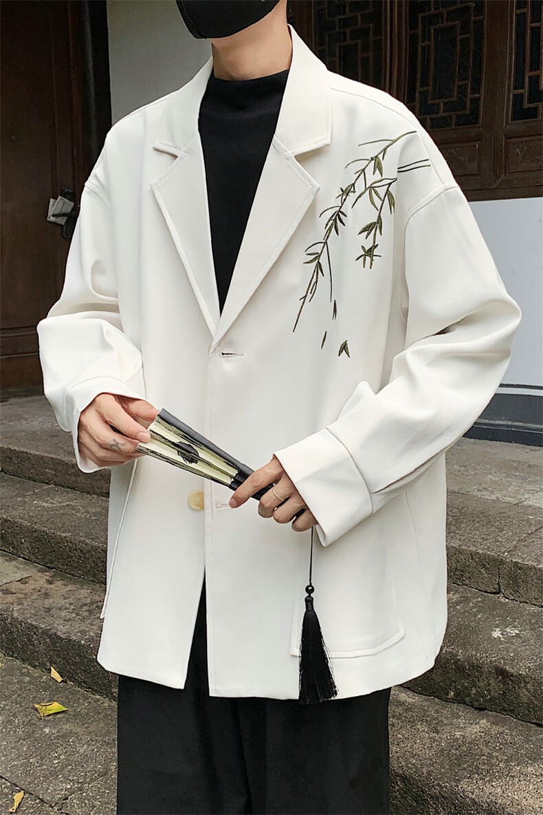 风竹叶刺绣休闲西装男新中式韩版西服外套504-W621-P80控108,男装西服,星座504