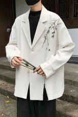 风竹叶刺绣休闲西装男新中式韩版西服外套504-W621-P80控108，男装西服，星座504