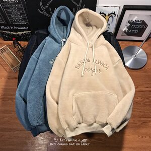 703-W199秋冬情侣加绒羊羔毛卫衣 绣花套头帽衫,男装卫衣,星座703