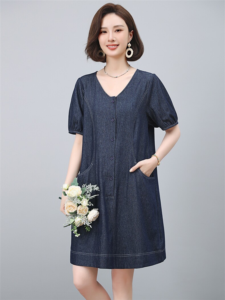 2025年夏季中长款牛仔连衣裙短袖,女装连衣裙,小林双子