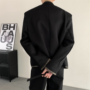 春装2025新中式立领外套男高级感宫廷风男街头痞帅小众垫肩夹克图片