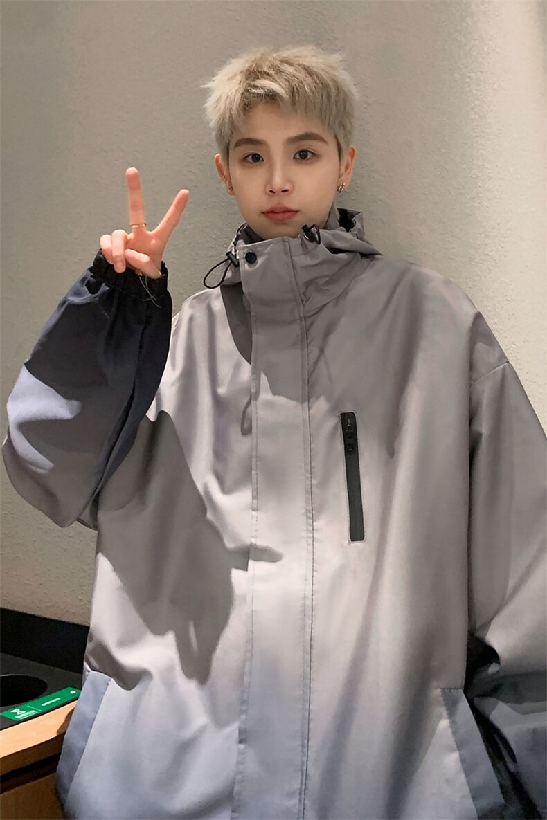 港风山系防水冲锋衣渐变色夹克男：聚酯纤维JK77088P85控128,男装夹克,星座227-7