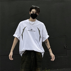 主推美式高街复古印花情侣短袖T恤宽松男女上衣半袖潮D245P28，男装T恤，电商A335-1（原A458）