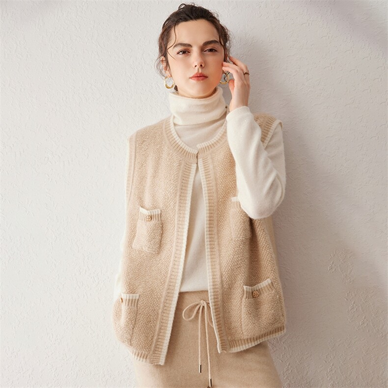 2024年秋季时尚显瘦7针双股加厚羊绒马甲，女装马甲，戎叶云台