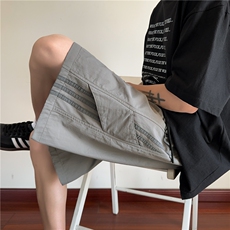 户外机能速干冲锋短裤男款夏季潮牌条纹拼接宽松阔腿工装五分裤子，男装休闲裤，电商B315