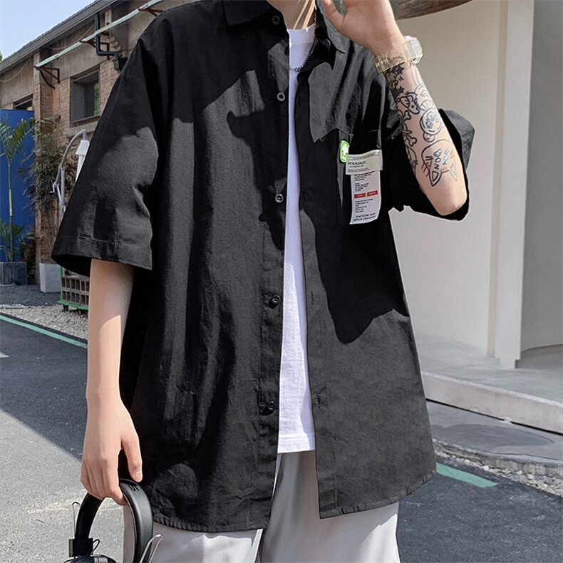 五分袖衬衫设计感男装夏季hiphop炸街短袖衬衣潮牌上衣CS456-P30图片