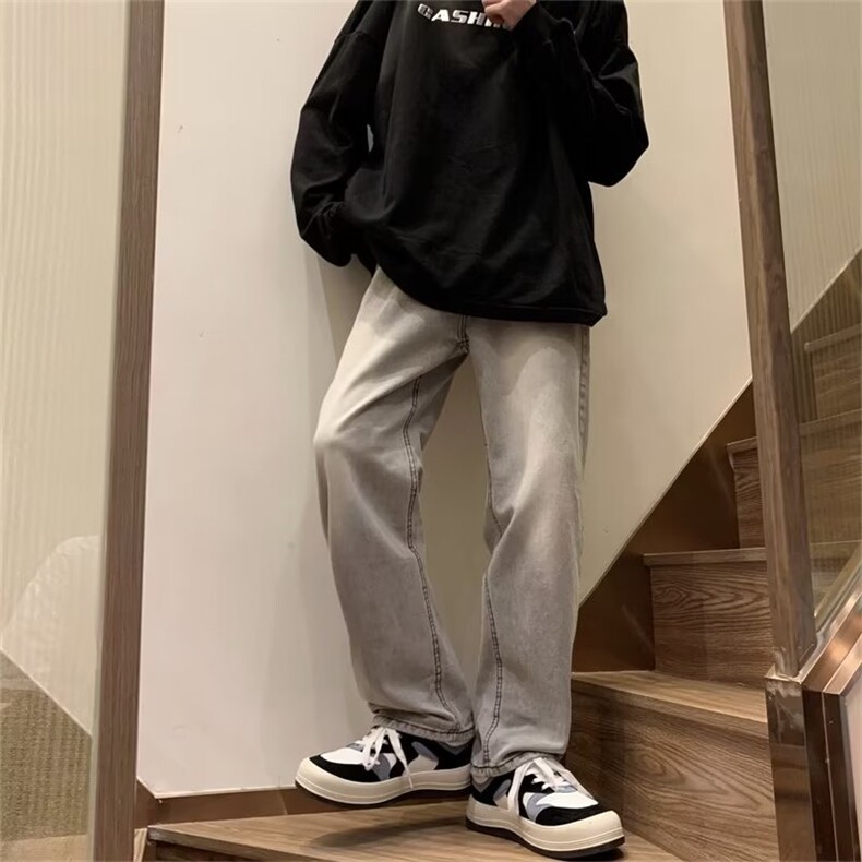 直筒纯色阔腿拖地牛仔裤男女水洗复古裤子高街V118P42,男装牛仔裤,星座1116-2