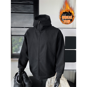 450g重磅华棉解构连帽加厚银狐绒卫衣外套男W5088J加绒特P70控128图片