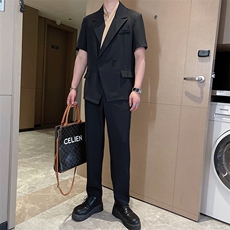 吴磊同款夏痞帅冰丝薄款短袖西服套装男时尚西装两件套TZ257-P150，男装西服，电商B267