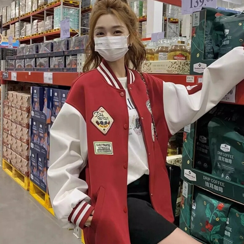 黑色减龄学院风棒球服外套女2025春秋新款美式复古设计感休闲上衣,女装卫衣/绒衫,星座218-8