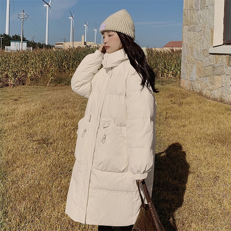 冬装奶黄色加厚中长款面包棉服,女装棉衣/棉服,菡迪欧娜