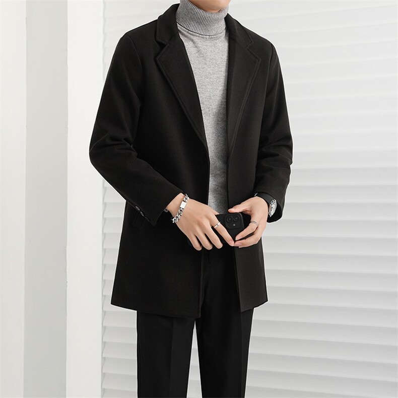 毛呢大衣男士中长款秋冬季加厚加绒休闲羊毛呢子风衣外套W12/P76，男装风衣，星座506