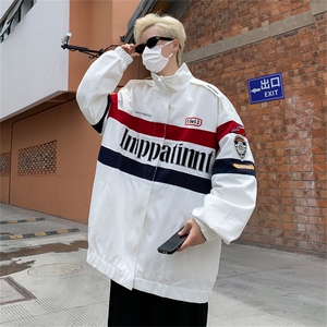 A739-P70 街头拼色刺绣机车夹克棒球服男宽松ins潮立领赛车服外套图片