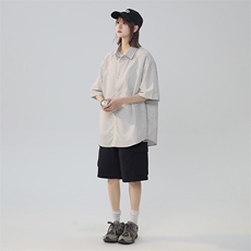 货中性风新款港风大码男士短袖衬衫条纹衬衫男CS801-P38控55，男装T恤，星座225-2