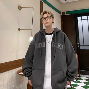 秋冬内景港风休闲落肩连帽开衫卫衣男宽松外套WY00233/P55加绒P65图片