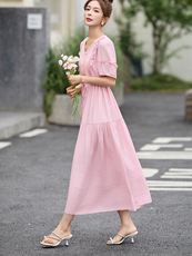 高级感天丝连衣裙女2025夏季新款气质减龄小个子收腰显瘦A字裙子，女装连衣裙，涵亦佰惠