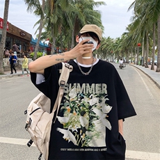 B239-1275-P28港风油画白天鹅创意印花夏季重磅落肩袖短袖t恤，男装T恤，星座514-2(原B239)