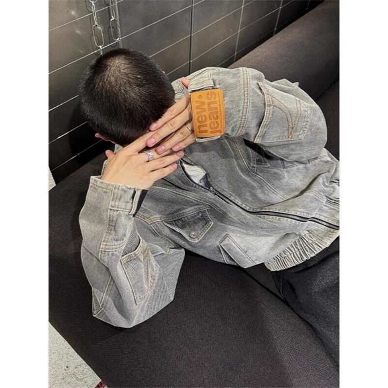 美式复古口袋倒装牛仔外套高街设计感小众工装夹克JK8634特P80,男装工装外套,星座908-1
