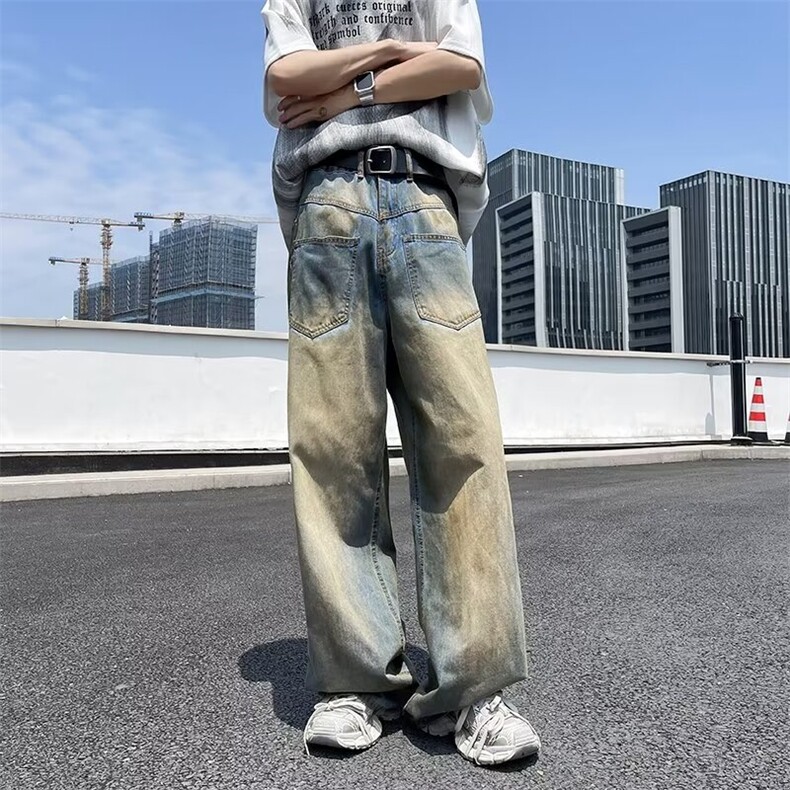 复古牛仔裤男废土风做旧宽松垂感拖地裤NF5108,男装牛仔裤,星座1116A-1（原606A）