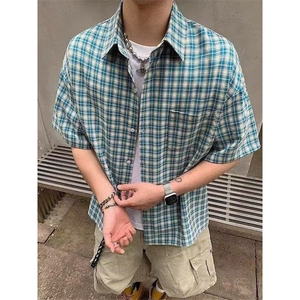 夏季2025新款美式格子短袖衬衫男款宽松防晒衬衣外套 CS50图片