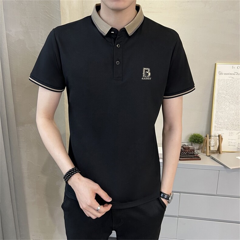 2023店主风休闲时尚刺绣短袖百搭翻领T恤拼色POLO衫男 T2302-P45图片
