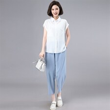 时尚套装女2023夏季新款天丝上衣休闲裤搭配一整套中年妈妈两件套，女装套装/套裙，奕阳依阁